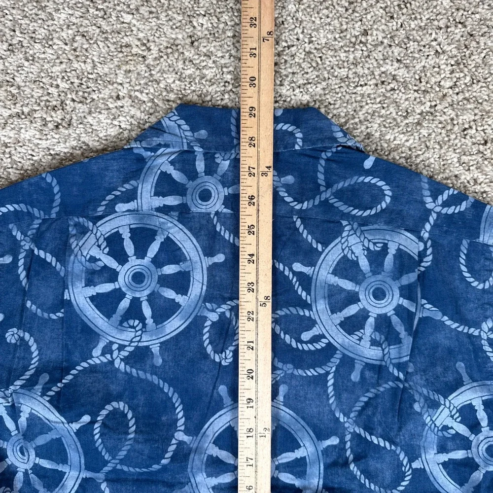 Polo Ralph Lauren Shirt Mens M Blue Ship Wheel Rope Linen Nautical Button Down
